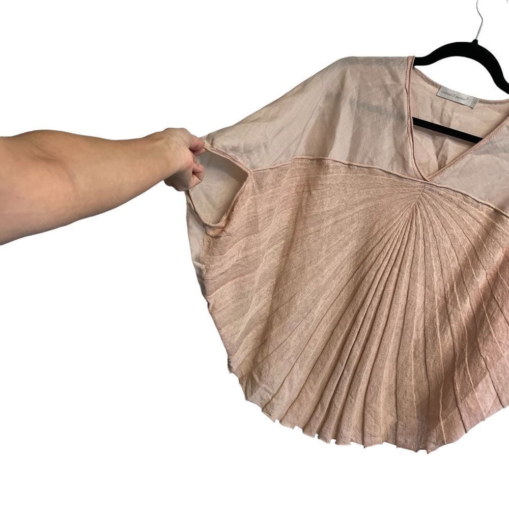 COLOUR 5 POWER Linen Oversized V-Neck Blouse Blush S - Picture 2 of 4
